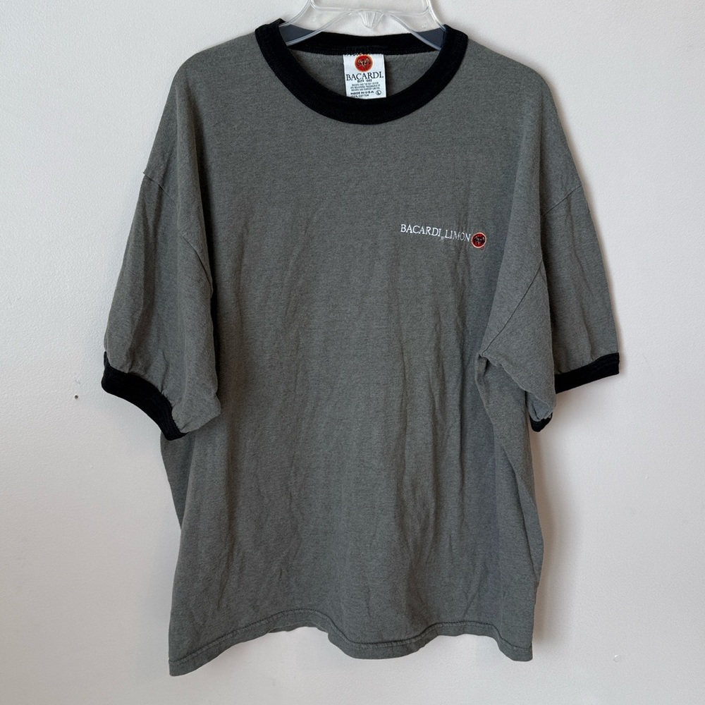 Vintage 90s Bacardi Rum Ringer T-shirt Made in USA 100% Cotton Size Large